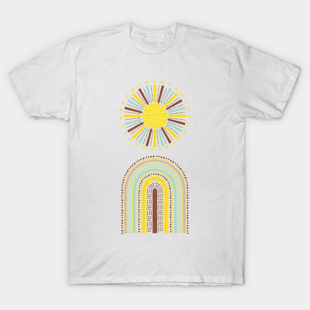 Boho Sun and Rainbow T-Shirt by famenxt